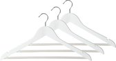 6x Witte houten kledinghangers 44 cm met broekstang - Kledingkast - Kleding opbergen - Kleerhangers