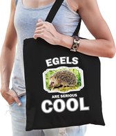 Dieren egel  katoenen tasje volw + kind zwart - egels are cool boodschappentas/ gymtas / sporttas - cadeau egels fan