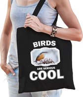 Dieren boomklever vogel  katoenen tasje volw + kind zwart - birds are cool boodschappentas/ gymtas / sporttas - cadeau vogels fan