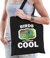 Dieren kolibrie vogel vliegend  katoenen tasje volw + kind zwart - birds are cool boodschappentas/ gymtas / sporttas - cadeau vogels fan