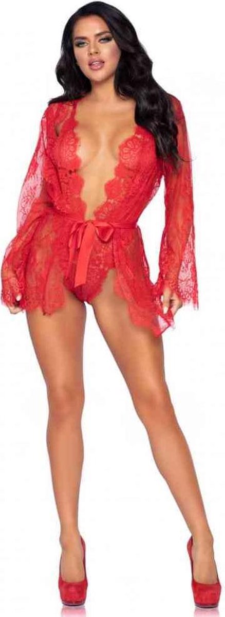 Goedkoopste Floral lace teddy & robe