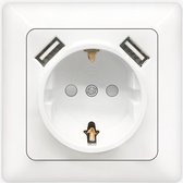 Wandcontactdoos - Aigi Cika - Inbouw - 1-voudig Stopcontact - 2-voudig USB Aansluiting - Randaarde - Incl. Afdekraam - Wit
