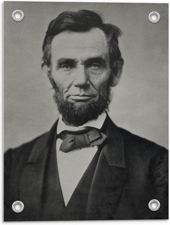 Tuinposter – Voormalige President Abraham Lincoln (zwart - wit) - 30x40cm Foto op Tuinposter  (wanddecoratie voor buiten en binnen)