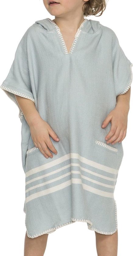 Kinder Strandponcho Hamam Light Blue - 6-7 jaar - - jongens/meisjes/unisex pasvorm - poncho handdoek voor kinderen met capuchon - zwemponcho - badcape - badponcho