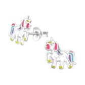 Kinder oorbellen unicorn - eenhoorn - 925 zilver - multikleur - 10x9mm