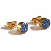 Aramat jewels ® - Goudkleurige oorbellen druzy zweerknopjes licht blauw kristal chirurgisch staal 6mm