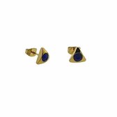Aramat jewels ® - Oorbellen driehoek zirkonia donker blauw goudkleurig chirurgisch staal 8mm