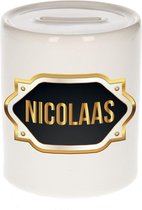 Nicolaas naam cadeau spaarpot met gouden embleem - kado verjaardag/ vaderdag/ pensioen/ geslaagd/ bedankt