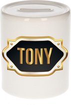Tony naam cadeau spaarpot met gouden embleem - kado verjaardag/ vaderdag/ pensioen/ geslaagd/ bedankt