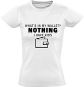 What is in my wallet, i have kids Dames t-shirt | Blut | Portomonnee | Kinderen | geboorte | moederdag | grappig | kado | Wit