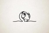 Wanddecoratie - Globe Wereldkaart - S - 27x58cm - Zwart - muurdecoratie - Line Art