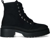 Sacha - Dames - Zwarte canvas veterboots met blokhak - Maat 38