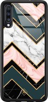 Samsung A50 hoesje glass - Marmer triangles | Samsung Galaxy A50 case | Hardcase backcover zwart