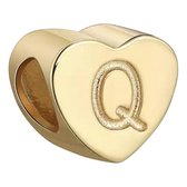 Tracelet - Zilveren bedels - Bedel hart letter Q | Goudkleurig 925 Sterling Zilver - Pandora compatible - Met 925 Zilver Certificaat - In Leuke cadeauverpakking - Valentijn tip