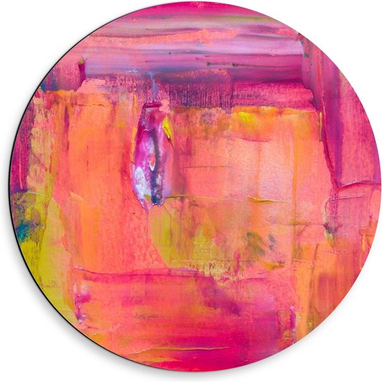 Dibond Wandcirkel - Roze Verfkunstwerk - 50x50cm Foto op Aluminium Wandcirkel (met ophangsysteem)