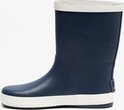 Botte de pluie bleu foncé avec bordure beige en haut et en bas.