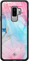 Samsung S9 Plus hoesje glass - Marmer blauw roze | Samsung Galaxy S9+ case | Hardcase backcover zwart