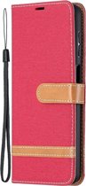 Denim Book Case - Samsung Galaxy A12 Hoesje - Rood