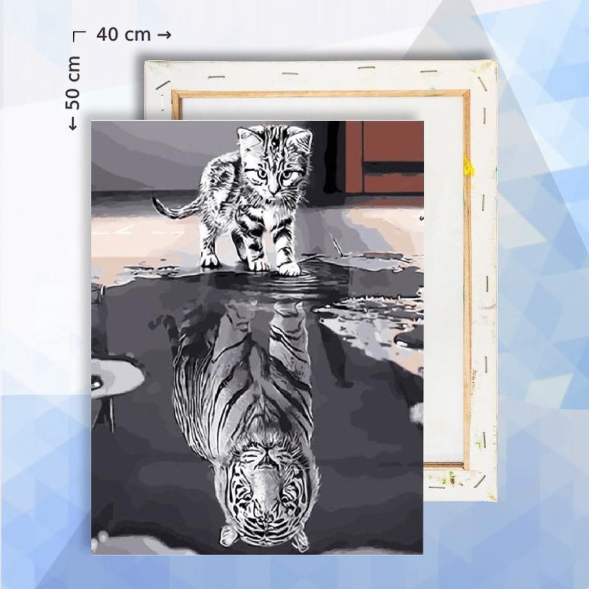 Schilderen op nummer pakket tijger en kitten 40 x 50 cm - met frame