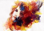 Onlinecanvas - Schilderij - Woman Face. Hand Painted Fashion Illustration Art Horizontal Horizontal - Multicolor - 75 X 115 Cm