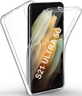 Samsung Galaxy S21 Ultra Hoesje - 360 Graden Case 2 in 1 Hoes Transparant + Ingebouwde Siliconen TPU Cover Screenprotector