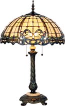 LumiLamp Tiffany Tafellamp Ø 50*80 cm E27/max 2*60W Beige, Blauw Glas in lood HalfRond Libelle Tiffany Bureaulamp Tiffany Lampen