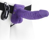 Vibrating Hollow Strap-On with Balls - 7 Inch - Purple - Strap On Vibrators - purple - Discreet verpakt en bezorgd