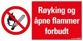 Pickup - RØYKING OG ÅPNE FLAMMER FORBUDT - conform NEN-EN-ISO 7010 bord 30x15 cm