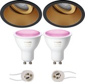 Pragmi Zano Pro - Inbouw Rond - Mat Zwart/Goud - Kantelbaar - Ø93mm - Philips Hue - LED Spot Set GU10 - White and Color Ambiance - Bluetooth - BSE