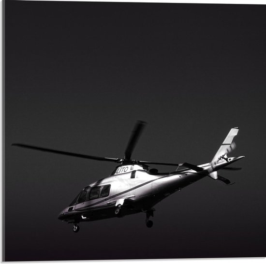 Acrylglas - Helikopter in de Lucht (Zwart Wit)  - 50x50cm Foto op Acrylglas (Met Ophangsysteem)