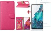 Hoesje Geschikt Voor Samsung Galaxy S20 FE hoesje - bookcase Pink - Galaxy S20 FE wallet case portemonnee hoesje - S20 FE book case hoes cover Met 2X screenprotector / tempered glass