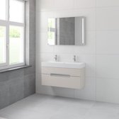 Bruynzeel Mino badmeubelset 56x100x38cm 2 kraangaten 2 wasbakken 2 lades met spiegel met softclose kasjmier grijs