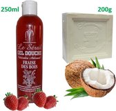 Bio persoonlijke hygiëne  VOORDEEL pakket. Biologisch ecologisch. Le Serail gel douche zeep, Evi Line Savonette de Marseille zeepstuk.