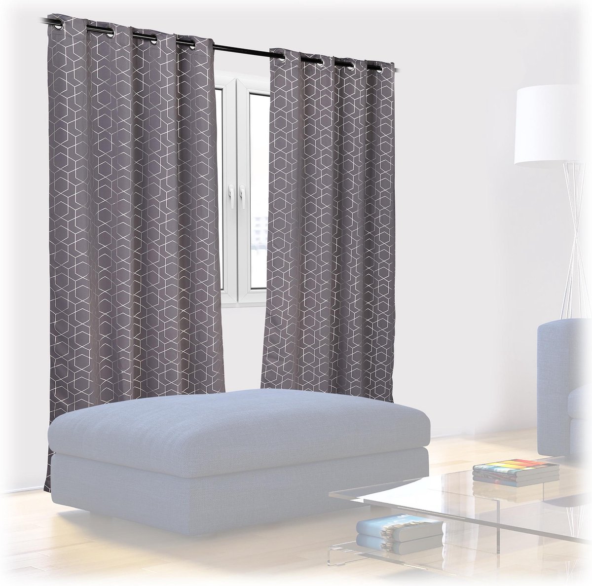 Relaxdays kant en klaar gordijnen verduisterend, ringen, 2 stuks, effen, wasbaar, HBD: 245x135x0.5 cm, zwart
