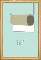 JUNIQE - Poster met houten lijst Shit -30x45 /Turkoois