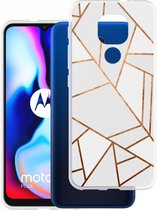 iMoshion Hoesje Geschikt voor Motorola Moto G9 Play / Moto E7 Plus Hoesje Siliconen - iMoshion Design hoesje - Wit / Meerkleurig / Goud / White Graphic