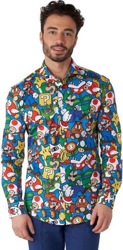 OppoSuits Super Mario™ Shirt - Heren Overhemd - Nintendo Bowser Luigi Toad - Gekleurd - Maat EU 35/36
