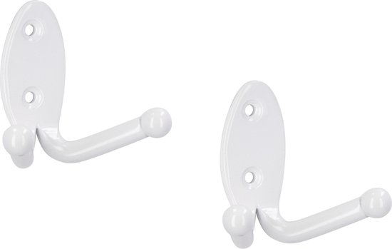 2x Luxe kapstokhaken / jashaken wit – metaal verzinkt – 6.1 x 7 cm – kapstok – metalen kapstokhaakjes / garderobe haakjes