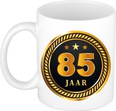 85 jaar jubileum/ verjaardag mok medaille/ embleem zwart goud - Cadeau beker verjaardag, jubileum, 85 jaar in dienst