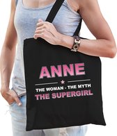 Naam cadeau Anne - The woman, The myth the supergirl katoenen tas - Boodschappentas verjaardag/ moeder/ collega/ vriendin