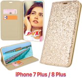 EmpX.nl Apple iPhone iPhone 7 Plus / 8 Plus Boekhoesje Goud Glamour case | Siliconen | Glitter hoesje | Telefoonhoesje | Cadeau | bling bling case