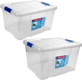 2x boîtes de Boîtes de rangement/ boîtes de rangement avec couvercle 16 et 25 l en plastique transparent / bleu - 39 x 29,5 x 21 et 42 x 35 x 25 cm - bacs de stockage