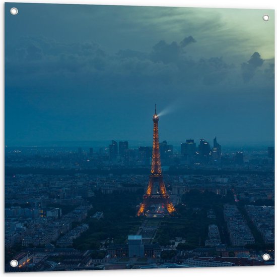 Tuinposter – Eiffeltoren midden in Parijs - 80x80cm Foto op Tuinposter  (wanddecoratie voor buiten en binnen)