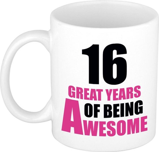 16 great years of being awesome mok wit en roze - cadeau mok / beker -16e  verjaardag /... | bol.com