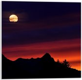 Forex - Silhouet van Bergen - 50x50cm Foto op Forex
