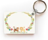 Porte-clés Illustrations de chambre d'enfants pastel - Illustration de plantes tropicales avec deux animaux de la jungle Porte-clés en plastique - Porte-clés rectangulaire avec photo
