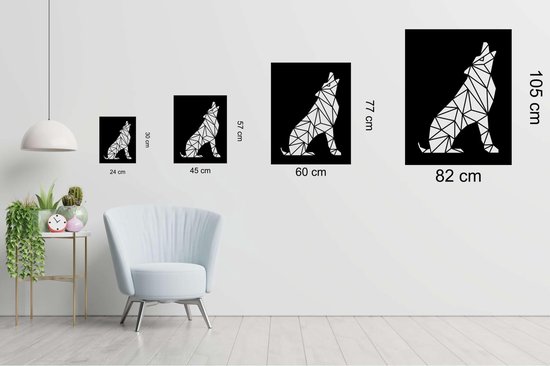 Line Art - Loup carré 5 - M - 77x60cm - Bois de frêne Blanc - décoration murale géométrique