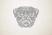 Line Art - Hond - Pug - M - 60x74cm - EssenhoutWit - geometrische wanddecoratie
