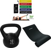 Tunturi - Fitness Set - Kettlebell 10  kg - Fitnessmat 160 x 60 x 0,7 cm - Weerstandsbanden 5 stuks