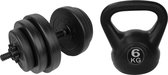 Tunturi - Fitness Set - Vinyl Halterset 15 kg - Kettlebell 6 kg